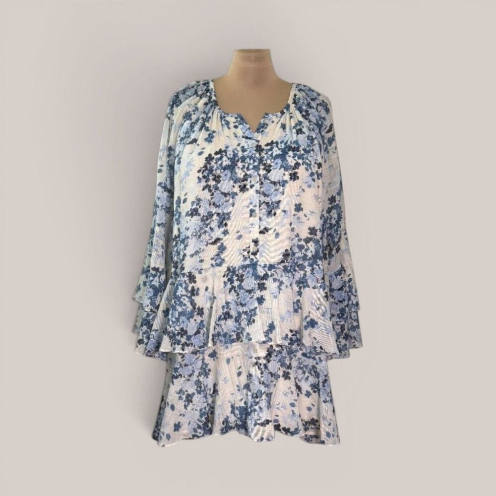 Maeve Anthropologie Long-Sleeve V-Neck Mini Swing Dress, Size 2X